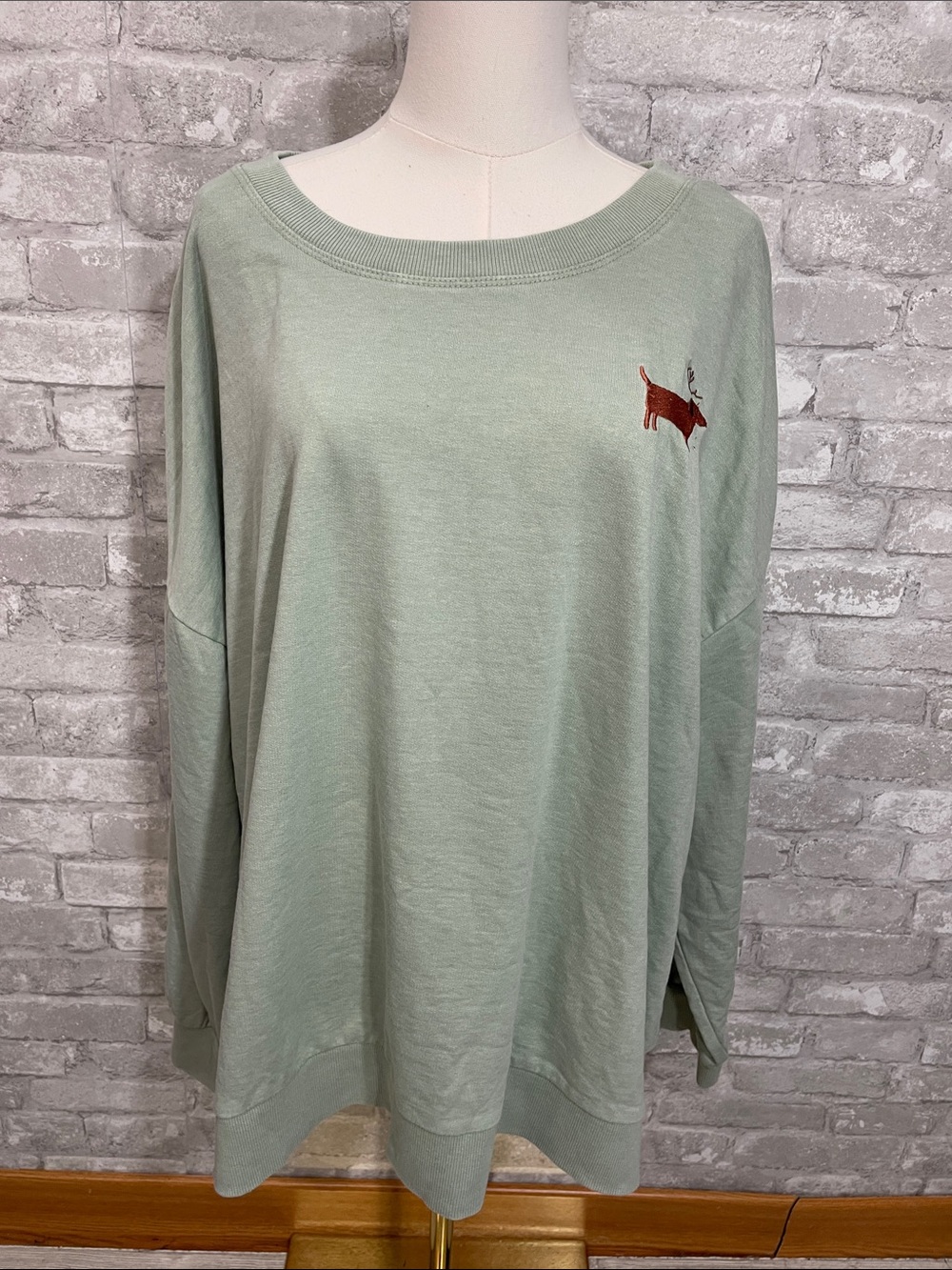 C&C California Light Sage Sweatshirt with Reindeer Accent